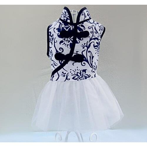 60% Dropshipping!!Pet Skirt Floral Print Chinese Style Sleeveless Puppy Cheongsam Skirt for Summer