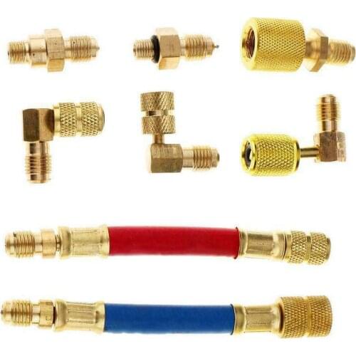 8pcs Car Air Conditioner Refrigeration R134A R12 Converting Adapter Hose Set Kits Air Condition Adapters Connector Hose