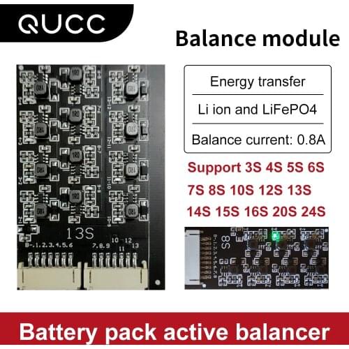 Qucc 0.8A Active Balancer for 4S 8S 13S 16S 17S 20S 24S Lithium Battery Pack Energy Transfer Balance Board Lifepo4 BMS Equalizer