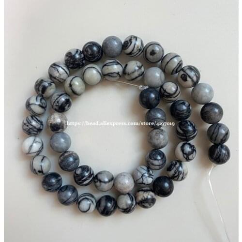 Free Shipping Natural Stone Black Spider Web Jaspers Round Loose Beads 15" Strand Pick Size for handmade Jewelry Making
