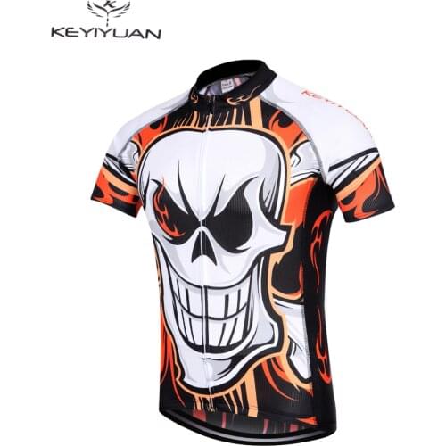 Brand KEYIYUAN Skull Design Mens Short Sleeve Cycling Jersey Bike Shirts Ropa Ciclismo Road Racing MTB Bike Bicycle Sportswear