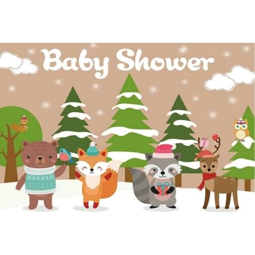 Four Cute Animals Baby Shower Backdrop Holiday Photography Background Celebration Photo Booth Studio Decor