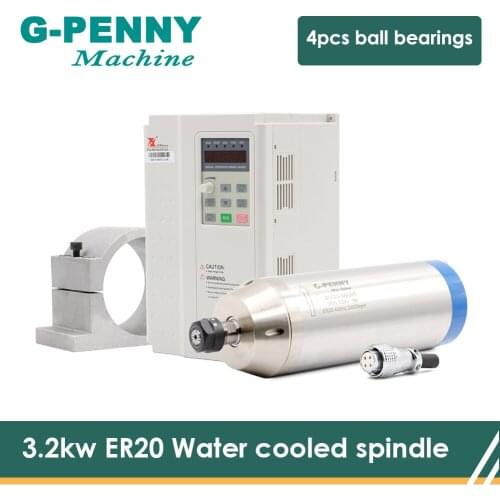 CNC ER20 3.2KW Water cooled spindle motor with FULLING 3.7KW Variable Frequency Driver VFD Inverter 100MM Clamping bracket
