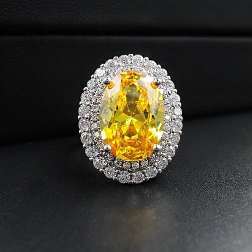 QTT Elegant Vintage Silver Ring For Women Yellow Oval Stone Cubic Zirconia Finger Ring Engagement Rings Jewelry Accessories