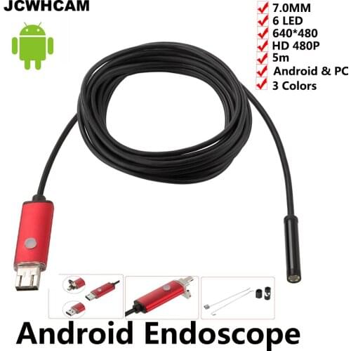 JCWHCAM 5M Flexible USB Android Endoscope Snake OTG USB Endoscope 7mm Lens IP67 Waterproof USB Borescope Pipe Inspection Camera
