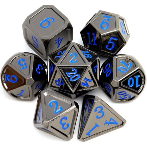 Haxtec Metal DND Dice Set Classic Collection D&D Polyhedral Dice for TTRPG-Black Blue Numbers