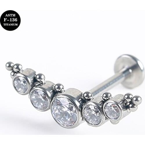 16G Implant Grade Titanium ASTM F136 Internal Thread Screw labret Cluster CZ Gem Cartilage Helix Ear Piercing body Jewelry