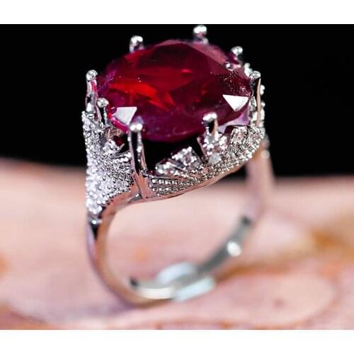 Exquisite Womens Wedding Rings Big Red Stone Engagement Bridal Promise Finger Ring Fashion Silver Color Luxury Jewelry Gift
