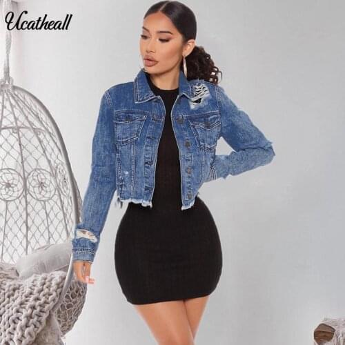 2020 Broken Hole Denim Jacket Women Boyfriend Jean Coat Streetwear Harajuku Vintage Autumn Basic Tassel Outerwear Outfits