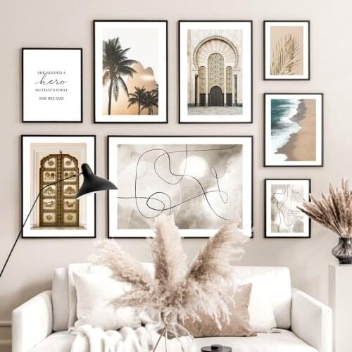 Morocco Mosque Beach Palm Abstract Lines Wall Art Canvas Painting Nordic Posters And Prints Wall Pictures For Living Room Decor