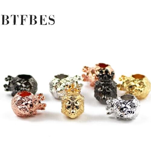 BTFBES 4pcs Copper Beads Crown lions Head Macropore Bead Charms Accessories Adorn Loose Beads for Jewelry bracelets Making DIY