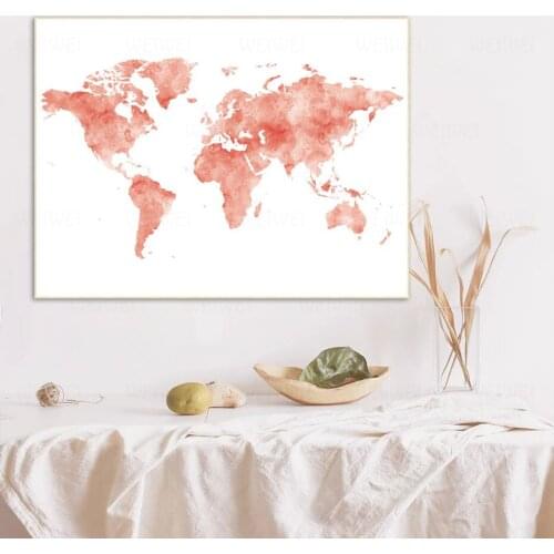 Minimalist Red World Map Canvas Painting Home Decoration Posters and Prints Modern Study Wall Pictures for Living Room Decor Art