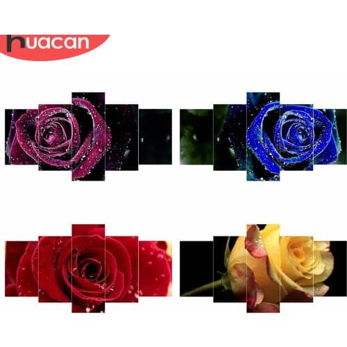HUACAN Full Square Diamond Painting Flower Rose Multi-picture Diamond Embroidery Rhinestone Picture Cross Stitch Art Home Decor