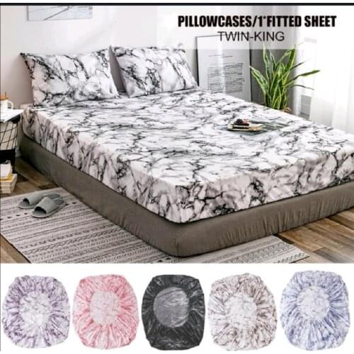 Elastic Fitted Sheet Deep Pockets Up To 14 Inches Marble Printed Brushed Microfiber Mattress Covers Set 5 Size 6 Colors