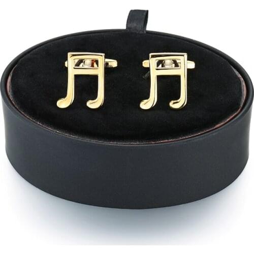 A set of new fashion mens French Cufflinks high quality gold black leather box music symbol Cufflinks set