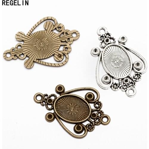 REGELIN 20pcs/lot Antique Bronze/Antique Silver Cabochon Blank Base Inner 14*10 MM Tray Charm Pendant DIY Metal Jewelry Findings