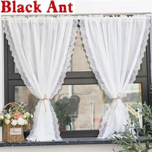 Romantic Small Curtain Partition French Lace Short Curtains Kitchen Wavy Side Half Sheer Gauze Cafe Cabinet Window Drapes JD1060