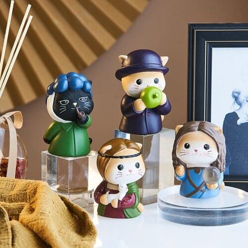 Artist Cat Figurines Home Decor Resin Statue Fairy Garden Cute Animal Miniature Figurines Desktop Decor Figurines for Interior