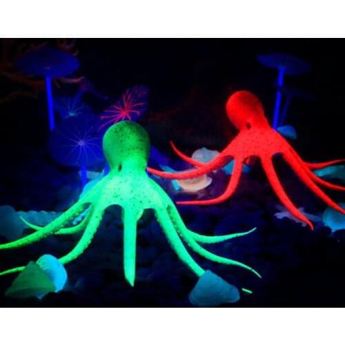 Luminous Glowing Silicone Artificial Octopus Fish Tank Aquarium Decoration Submarine Ornament Underwater Decor w/ Suction