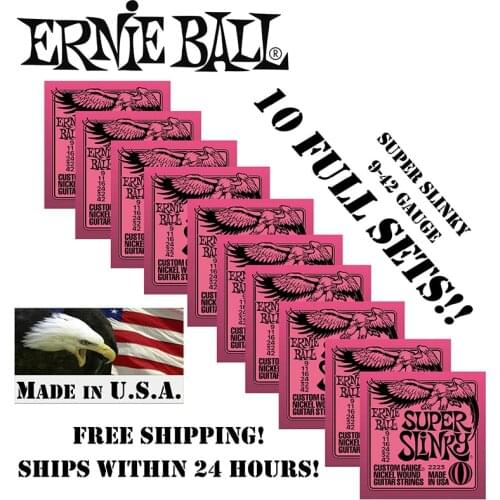 10 Pack Ernie Ball Super Slinky .009 - .042 Electric Guitar Strings 2223 Nickel Wound Set (10 SETS)