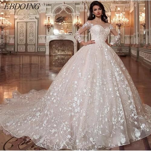 Vestidos de Novia Newest Wedding Dress Lace For Women Ball Gown Sweetheart Neckline Full Sleeve Plus Size For Bride Wedding Gown