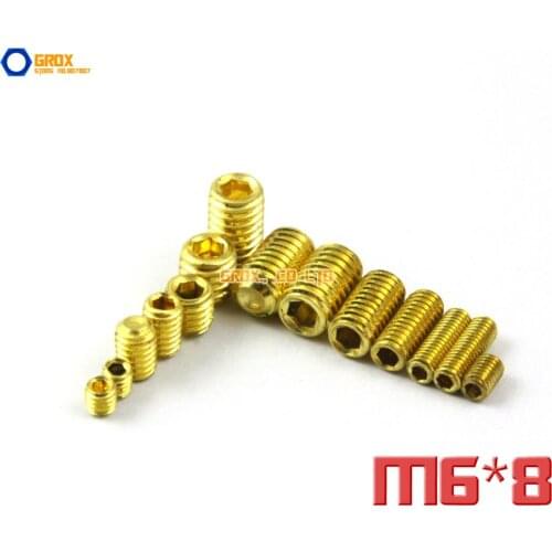 50 Pieces M6 x 8mm Brass Grub Screws Cup Point Hex Socket Set Screw