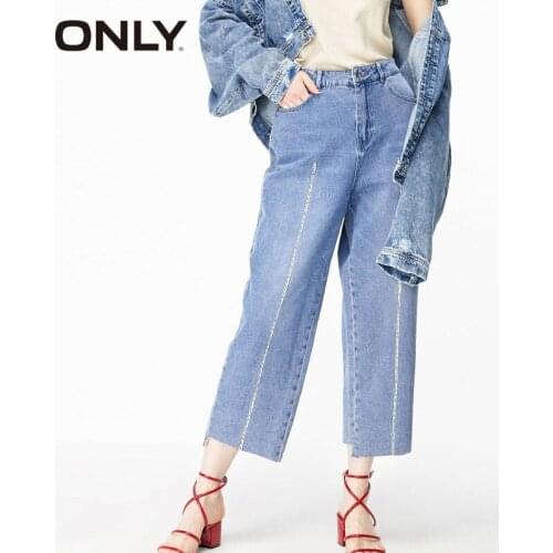 ONLY Autumn Women Irregular Burr High-Waist Jeans Capri Pants| 119349522