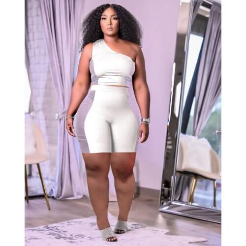 2021 Summer Ladies Casual Fashion Street Sexy Slim Personality Mesh Splicing Sports Shorts Two-Piece Set