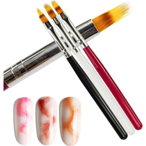 1pcs Nail Brush Pen UV Gel Gradient Bloom Nail Art Painting With Wood Handle Nylon Hair Black White Red Draw Manicure Nail Tool