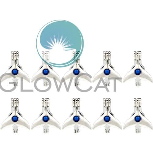 10X K921 Mermaid Tail Beads Cage Locket Pendant Essential Oil Diffuser Stone Pearl Cage