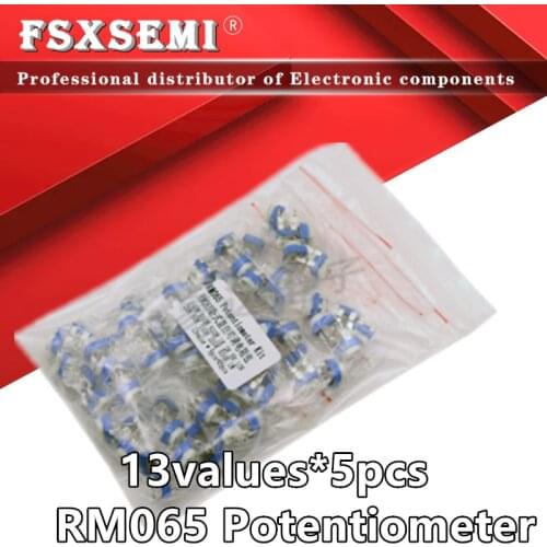 13values*5pcs=65pcs Trimming Potentiometer RM-065 top adjustment 100R-1M RM065 Variable Resistors Assorted Kit 100R 200R 1K 10K