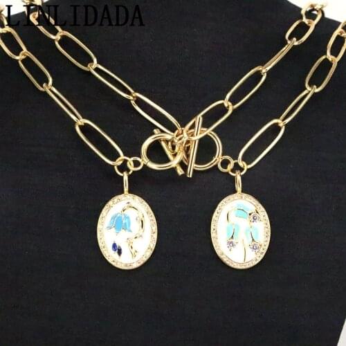5Pcs Gold Color Flower Engraved Oval Pendant Necklaces For Women Link Chain Necklace Fashion 2021 Jewelry