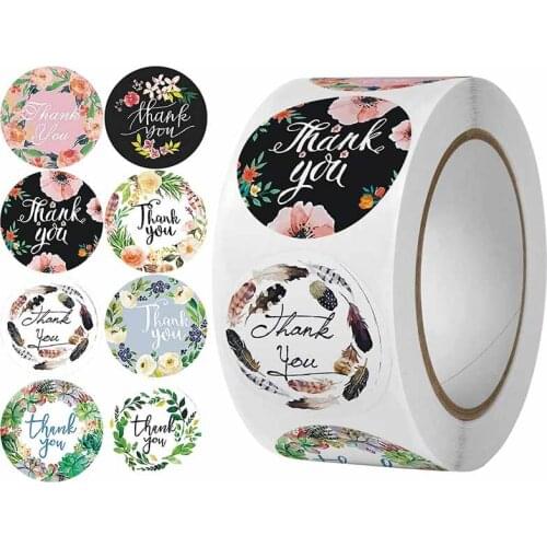 500pcs Thank You Black Flower Round Sticker Scrapbook Envelope Seal Sticker Gift Flower Decoration Stationery Label Sticker