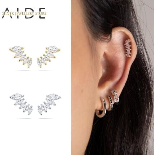AIDE Minimalism Zircon Stud Earrings For Women Geometric Horse Eye Ear Cartilage Piercing Earings Silver 925 Jewelry kolczyki