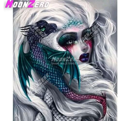 New 5D Diy Diamond Painting Mosaic Cross Stitch Beauty Big Eye Girl Green Dragon Needlework Crafts Full Embroidery Cartoon