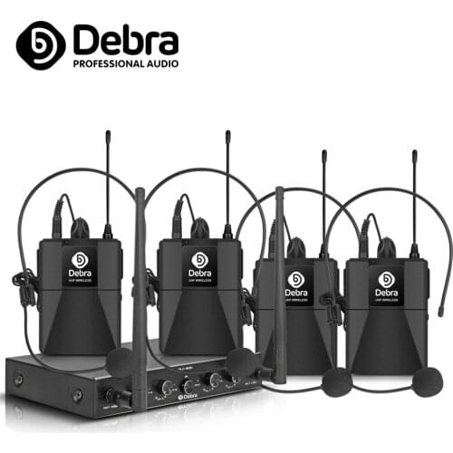 AU-400 UHF 4Channel Wireless Microphone system Lavalier & Headset mic 80m range portable Pro Audio for karaoke KTV church party