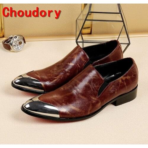 Choudory chaussure homme summer handmade wedding dress mens italian leather shoes steel toe slip on loafers medium heel height