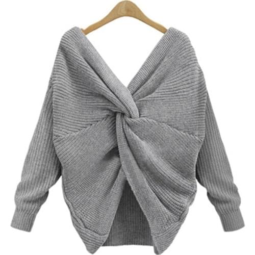 Danjeaner 2018 4 colors V Neck Twisted Back Sweater Women Jumpers Pullovers Casual Tops Long Sleeve Knitted Sweaters Pull Femme