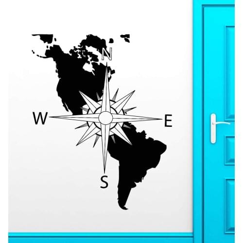 World Map Map Sticker Vinyl Wall Decal Navigation Compass US Continent Map Sticker Home Living Room Fashion Art Deco dt15