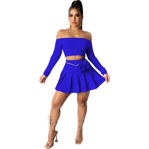 Clubwear Outfits Women Sexy Skirt and Top Set Long Sleeve Crop Top Pleated Skirt 2 Piece Set Two Piece Party Bodycon Club Outfit