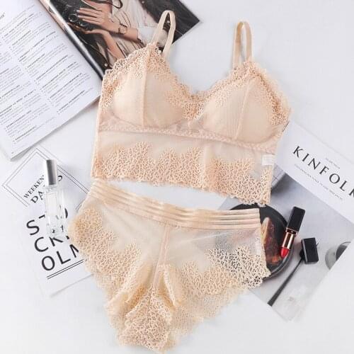 Push Up Bra Set for Women Underwear Lingerie Set Sxey Lace Bras with Briefs Brassiere Lady Wireless Transparent Panties