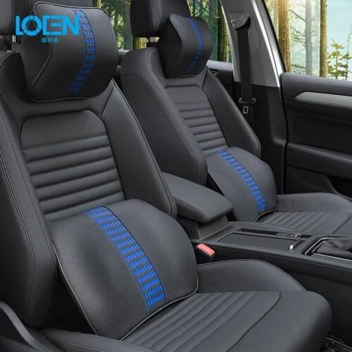 LOEN Leather Car Seat Support Cover Lumbar Back Rest Cushion Memory Foam Car Seat and Office Chair Lumbar Support Neck Pillow