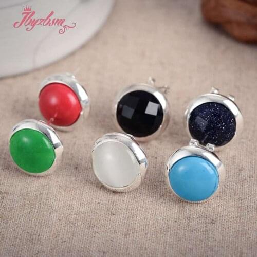 12mm Round Turquoises Sandstone Agates Stone Beads Tibetan Silver Fashion Earring For Woman Christmas Valentine Day Gift 1 Pair