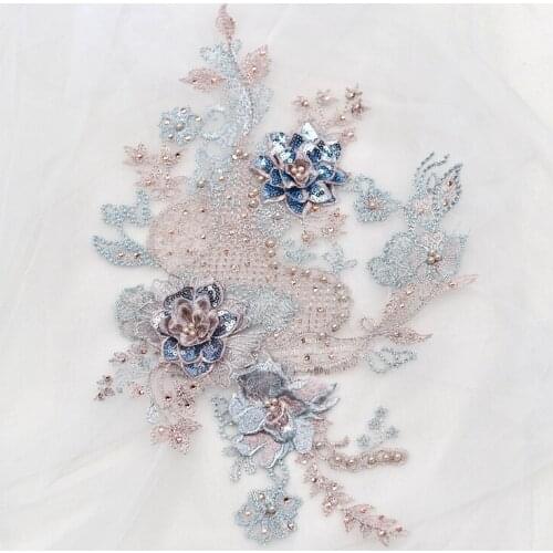 LASUI 0451NEW 42*32 cm=1 Piece Diy wedding/evening dress clothing accessories Heavy 3d flowers hot drilling beaded Lace applique
