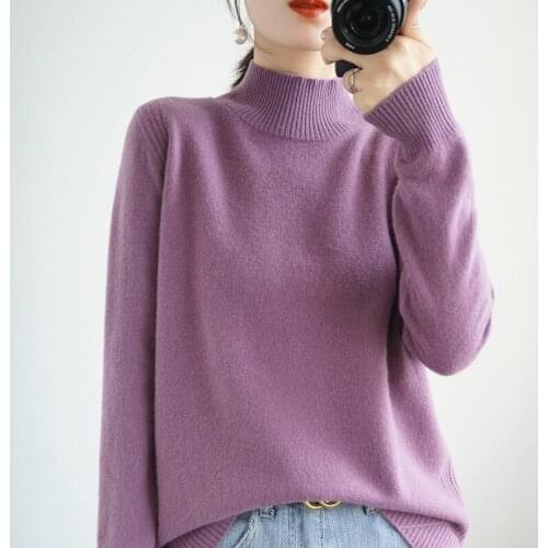 Best Size 110cm Hot Sale Women Sweater 100% Pure Wool Knitted Pullovers 2020 Winter New Fashion 6Colors Thick Warm Tops Female