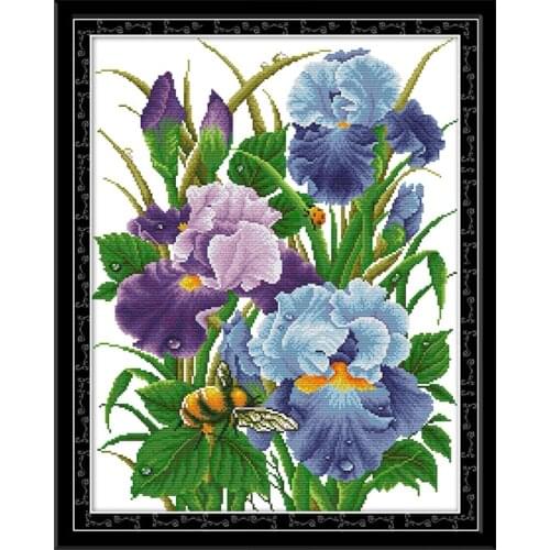 Joy Sunday DIY Cross Stitch Kits Blooming iris pattern Printed Suitable for sitting in living room Chinese embroidery needlework