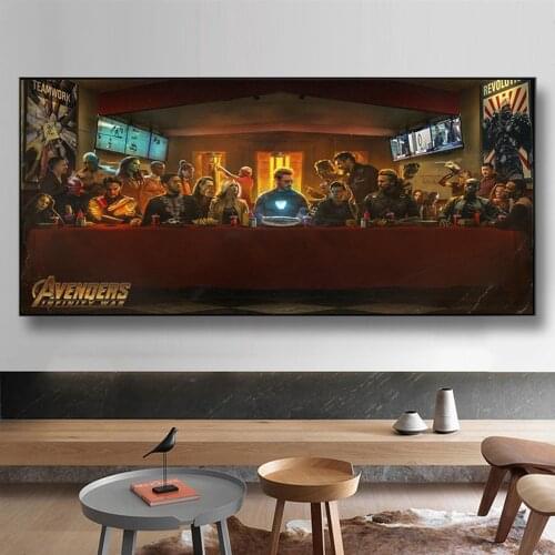 Avengers Infinity War Last Supper Wall Art Movie Posters And Prints Iron Man Black Panther Superhero Gathering Canvas Painting