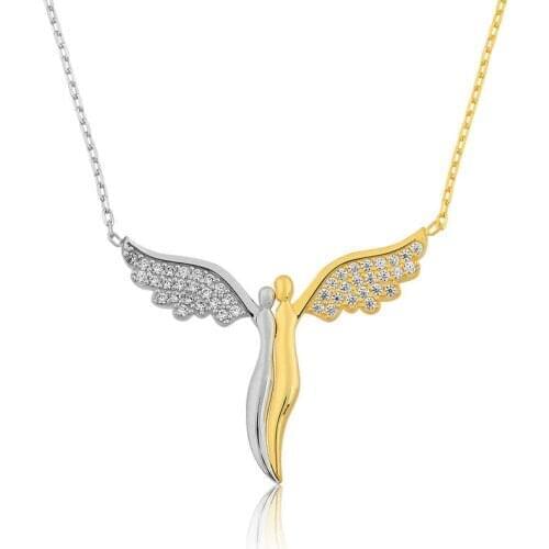 Real Silver 925 Jewelry Silver Winged Angels Womens Necklace