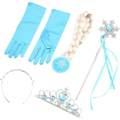 New Disney Frozen Princess Crown Magic Wand Wig Gloves Elsa Anna 5pcs cosplay toys masquerade for kids party