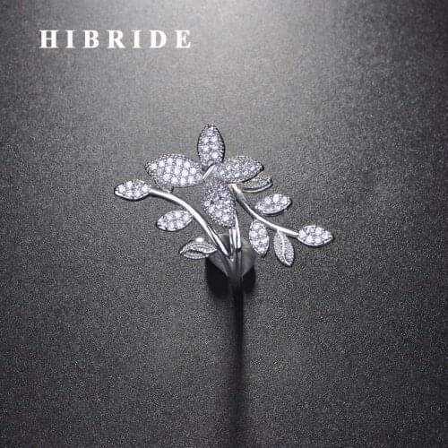 HIBRIDE New Elegant Leaf Shape Anillos Mujer Open Adjustable Wedding Rings For Women Bridal Jewelry Wholesale Price R-255
